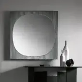 Exclusive Tonelli Design Bands mirror with alternating black and standard mirror vertical lines in a sleek frame