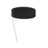 Black canopy with a rounded oblong shape suspended from a white cord against a plain white background.