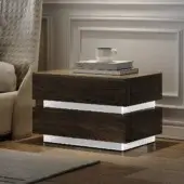 Exceptional Reflex Luce nightstand with wooden drawers and extra-clear etched glass, clad in Canaletto walnut with a dark brown finish