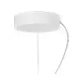White ceiling light, circular matte shade, flexible wire, minimalist design, recessed disc, directional lighting, plain background.