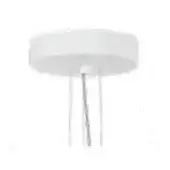 Canopy light, matte white finish, circular disc shape with three silver metal rods and visible electrical wiring, studio shot.