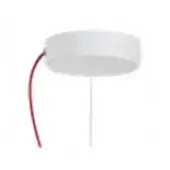 White circular canopy with a central white post, featuring red and white wires and a smooth matte finish, against a white backdrop.
