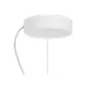White canopy, circular shape, perforated design, with central cord and silver arc, studio product shot.