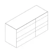 Rectangular storage unit, white finish, layered panels with overhang, minimalist design, isometric studio product shot, clean geometric form.