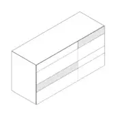 Modular cabinet system, matte white finish, rectangular form with gray accent bands and stacked compartments in isometric view.