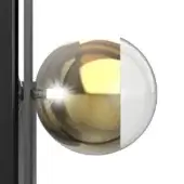 Spherical pendant light, gold finish and clear glass, bisected design with reflective sputtering and metal support structure.