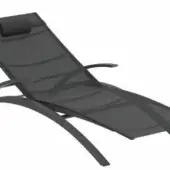No Cover O Zon lounger, dark gray mesh, curved metal frame with arched legs and attached rectangular headrest cushion.