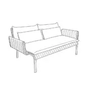 Outdoor sofa Keywest Composition A, white woven texture, rectangular seat with minimalist metal legs, studio product shot.