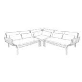 Modular sectional sofa, woven rattan frame, L-shape chaise lounge with rectangular cushions, slender angled legs, minimalist design.