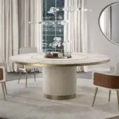 Superior Reflex Signore degli Anelli table with creamy white Marmoreflex finish and light beige quilted leather cylinder base