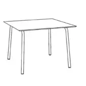 Square table with matte metal finish, featuring a flat top and three curved legs, set against a white backdrop.