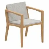 Zenhit armchair, light wood frame, gray textured cushions, rectangular backrest, angled legs, minimalist design, studio product shot.