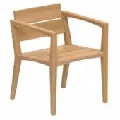Zenhit armchair, light wood, rectangular backrest with angled legs and visible wood grain texture, minimalist modern design.