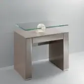 Distinguished Reflex Rialto nightstand in light taupe with bevelled lacquered glass and a glass top illuminated by Murano glass sphere