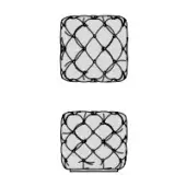 Gray quilted poufs with diamond pattern, dark edge band, rounded tops, and flat bases displayed on a white background.