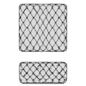 Alcide square ottoman, gray quilted fabric, diamond pattern, rounded top, rectangular base, studio lighting, top and side views.