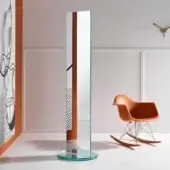 Innovative Tonelli Design Soglia mirror with revolving glass base and subtle green tinted reflective glass