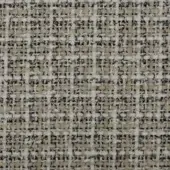 Textile sample, off-white and gray tweed, dense weave with irregular heathered pattern and visible horizontal-vertical thread structure.
