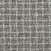 Gray tweed fabric texture displaying an irregular grid pattern with horizontal off-white stripes and a matte, nubby surface.