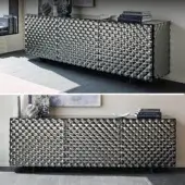 Captivating Cattelan Italia Vivaldi sideboard with quilted mirrored glass and graphite lacquered wood finish