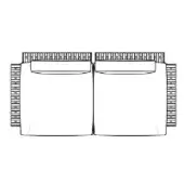 Sectional sofa technical drawing, white background, two connected units with rectangular backs and rounded arms, minimalist geometric design.