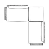 Three-sided enclosure schematic, white background, black lines, L-shape, connector strips, raised rectangular section, modular design.