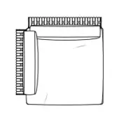 Camera lens schematic with cylindrical black lines, rectangular mounting flange, and grid of pins, labeled “dx” on white background.