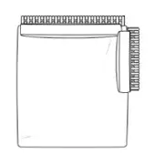 Floppy disk, white plastic, rectangular shape with metallic contacts and a ridged circular component, labeled “d – sx” on the side.