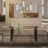Exceptional Reflex Policleto table with tempered glass top and dark matte metal legs for contemporary settings