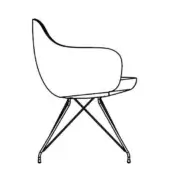 Modern chair with curved molded seat, angled metal legs, and minimalist design against a white backdrop.