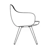 Armchair line drawing, black and white, featuring a curved, molded seat and back with tapered legs and minimalist modern design.