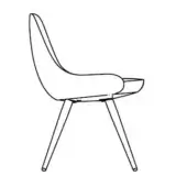 Cone chair line drawing, molded seat and back, tapered wood legs, minimalist mid-century modern design, white background studio shot.