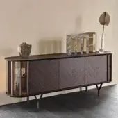 Distinguished Cattelan Italia Costes sideboard with Canaletto walnut structure, embossed lacquered steel base and chevron patterned doors