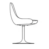 Swivel chair line drawing, sculpted seat, cylindrical base, minimalist modern design, continuous form, white background.