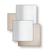Rectangular composition of white and beige shapes against a white background, featuring layered squares with gradient and shadow effects.