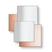 Geometric composition of gray and copper rectangles in vertical arrangement with overlapping shapes, soft shadows, and asymmetrical balance.