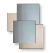 Layered rectangular panels in muted gray-blue, beige, and white tones with subtle gradient effects and a diffused lighting scheme.