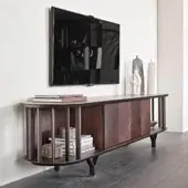 Distinguished Cattelan Italia Costes TV stand in Canaletto walnut with satin finish and embossed lacquered steel base