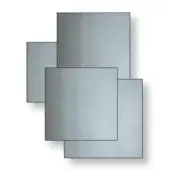 Layered gray rectangles with gradient tones against white, creating a minimalist geometric composition with subtle shadows and reflective surfaces.