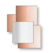 Copper and silver rectangular graphic with gradient metallic finishes, asymmetrical clustered layout, and soft shadow effects on a white background.