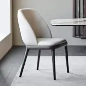 Sophisticated Cattelan Italia Mariel chair with wraparound light gray synthetic leather and dark brown stained wooden legs