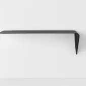 MDF Italia Gallery Mamba shelf, black wood, single curved bracket, minimalist design, horizontal rectangular surface, matte finish.