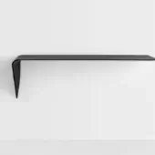 Black wood wall shelf, MDF Italia Gallery Mamba, with a curved bracket and rectangular surface, matte finish, minimalist design.