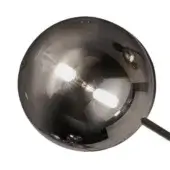 Silver spherical lamp with sputtering finish, reflective surface, and slender dark stem on a white background.