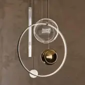 Distinguished Cattelan Italia Biarritz suspension lamp with a satin iron grey steel ring and transparent, bronze, frosted glass lampshades