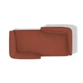 Pet bed, terracotta orange fabric, low raised rim with rounded armrests, cushioned bowl shape, white background.