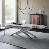 Distinguished Cattelan Italia Lancer table with glossy ceramic Marmi and matte silver embossed lacquered steel base
