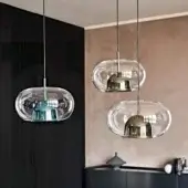 Superior Cattelan Italia Coimbra suspension lamp with transparent glass and light blue painted glass bell within