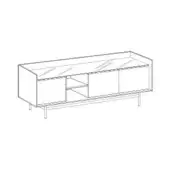Dialogo sideboard, line drawing, white background, rectangular form, cylindrical legs, three compartments, minimalist design.