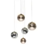 Captivating Reflex Bulles XL suspension lamp with borosilicate glass spheres and light filter finishes in bronze, silver, gold, and copper